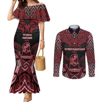 Personalised New Zealand Waitangi Day Couples Matching Mermaid Dress and Long Sleeve Button Shirt Te Tiriti O Waitangi 1840 DT05 Black - Polynesian Pride