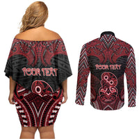 Personalised New Zealand Waitangi Day Couples Matching Off Shoulder Short Dress and Long Sleeve Button Shirt Te Tiriti O Waitangi 1840 - Polynesian Pride