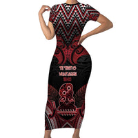 Personalised New Zealand Waitangi Day Short Sleeve Bodycon Dress Te Tiriti O Waitangi 1840 - Polynesian Pride