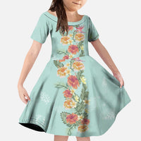 Hawaii Tropical Family Matching Outfit Hibiscus Flowers Polynesian Off Shoulder Long Sleeve Dress And Shirt Family Set