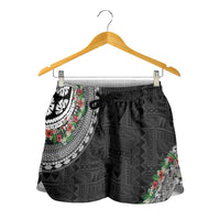 Fiji Hibiscus Shorts for Women Tapa Masi Motifs with Tropical Plants LT03 - Polynesian Pride