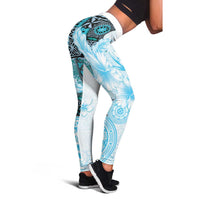 Fiji Leggings Masi Tapa Pattern Blue LT05 - Polynesian Pride