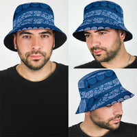 Fiji Marau na Kerisimasi Bucket Hat Blue Tapa Masi Inspired Christmas - Polynesian Pride