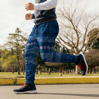 Fiji Marau na Kerisimasi Jogger Pants Blue Tapa Masi Inspired Christmas - Polynesian Pride