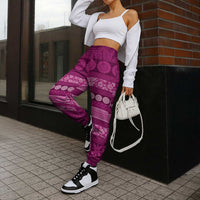 Fiji Marau na Kerisimasi Jogger Pants Pink Tapa Masi Inspired Christmas - Polynesian Pride