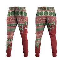 Fiji Marau na Kerisimasi Jogger Pants Red Tagimoucia Tapa Masi Tribal - Polynesian Pride