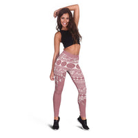 Fiji Marau na Kerisimasi Leggings Dusty Rose Tagimoucia Tapa Masi Tribal - Polynesian Pride