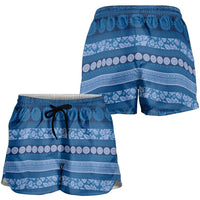 Fiji Marau na Kerisimasi Shorts for Women Blue Tapa Masi Inspired Christmas - Polynesian Pride