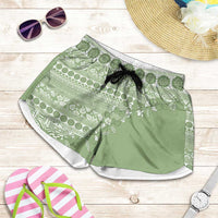 Fiji Marau na Kerisimasi Shorts for Women Sage Green Tagimoucia Tapa Masi Tribal - Polynesian Pride