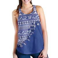 Fiji Marau na Kerisimasi Women Racerback Tank Blue Tagimoucia Tapa Masi Tribal - Polynesian Pride