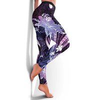 Galaxy Polynesian Pattern With Tropical Flowers Leggings - Polynesian Pride