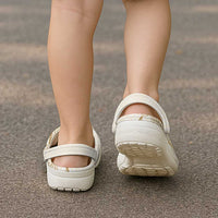 Gold and White Hawaii Clogs Shoes Hammerhead Shark Tattoo Curve Polynesian - Polynesian Pride