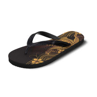 Gold Black Aloha Hawaii Flip Flops Polynesian Shark Tattoo With Plumeria LT14 - Polynesian Pride