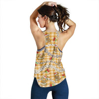 Gold Palaka Hawaii Mele Kalikimaka Women Racerback Tank Ohia Lehua Shell Leis Funny Gingerbread Santa - Polynesian Pride