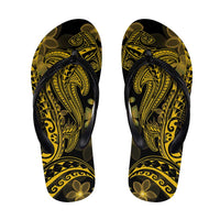 Gold Polynesia Shark Tattoo Flip Flops Polynesian Plumeria - Polynesian Pride