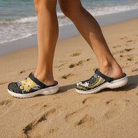 Gold Polynesian Pattern With Tropical Flowers Clogs Shoes - Polynesian Pride