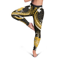 Gold Polynesian Pattern With Tropical Flowers Leggings - Polynesian Pride