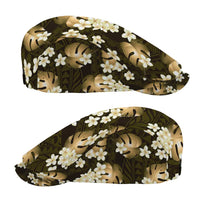 Gold Tropical Hawaii Jeff Hat Seamless Monstera Plumeria Hawaiian Pattern - Polynesian Pride