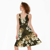 Gold Tropical Hawaii Midi Dress Seamless Monstera Plumeria Hawaiian Pattern - Polynesian Pride