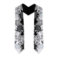 Gray Scale Hibiscus Plumeria Floral Graduation Stole
