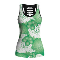 Green Aloha Hawaii Hollow Tank Top Monstera Hibiscus Plumeria Seamless Vibes - Polynesian Pride