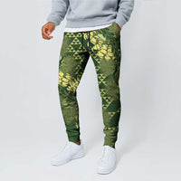 Green Aloha Hawaii Jogger Pants Hawaiian Kakau Ohia Lehua Lei - Polynesian Pride