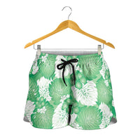 Green Aloha Hawaii Shorts for Women Monstera Hibiscus Plumeria Seamless Vibes - Polynesian Pride