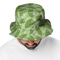 Green Hawaii Kalo Palaka Motifs Bucket Hat Hawaiian Taro Leaves Elegant Vibes