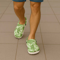 Green Hawaii Kalo Palaka Motifs Clogs Shoes Hawaiian Taro Leaves Elegant Vibes