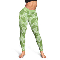 Green Hawaii Kalo Palaka Motifs Leggings Hawaiian Taro Leaves Elegant Vibes