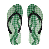 Green Hawaii Palaka Flip Flops Hawaiian Honohono Lei