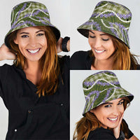 Green Hawaii Palaka Honohono Pikake Bucket Hat Hawaiian Orchid Lei Polynesian Pattern - Polynesian Pride