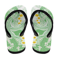 Green Hawaii Shark Tattoo Flip Flops Puakenikeni Lei Plumeria Polynesian Pattern LT14 - Polynesian Pride
