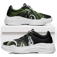 Green New Zealand Chunky Sneakers Aotearoa Silver Fern With Manaia Maori Unique LT14 Green - Polynesian Pride