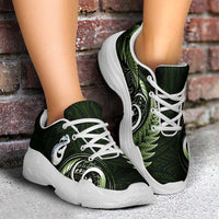 Green New Zealand Chunky Sneakers Aotearoa Silver Fern With Manaia Maori Unique LT14 - Polynesian Pride