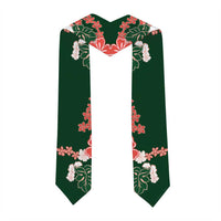 Green Orange Hibiscus Plumeria Floral Graduation Stole