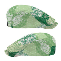 Green Palaka Japanese Traditional Jeff Hat Asanoha Seigaiha Sakura Motif - Polynesian Pride