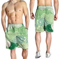 Green Palaka Japanese Traditional Shorts for Men Asanoha Seigaiha Sakura Motif - Polynesian Pride