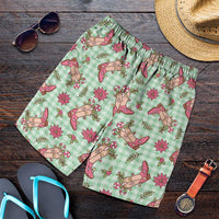 Green Paniolo Palaka Hawaiian Cowgirl Christmas Shorts for Men LT9 Green - Polynesian Pride