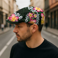 Green Polynesia Jeff Hat Plumeria With Hibiscus Pattern Tropical Vibes - Polynesian Pride