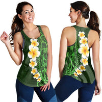 Green Polynesia Women Racerback Tank Plumeria Tropical Leaves With Galaxy Polynesian Art - Polynesian Pride