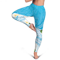 Guam Chamorro Guasali Flowers Leggings Aqua Gradient - Polynesian Pride