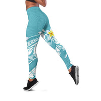 Hawaii Aloha Leggings Plumeria Vintage - Turquoise LT7 Turquoise - Polynesian Pride