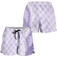 Hawaii Aloha Plumeria Lei Lavender Palaka Shorts for Women - Polynesian Pride
