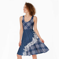 Hawaii Aloha Plumeria Lei Navy Palaka Midi Dress - Polynesian Pride