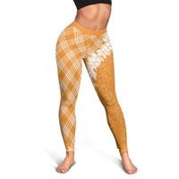 Hawaii Aloha Plumeria Lei Orange Palaka Leggings - Polynesian Pride