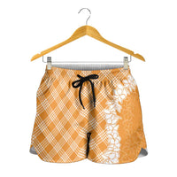 Hawaii Aloha Plumeria Lei Orange Palaka Shorts for Women - Polynesian Pride