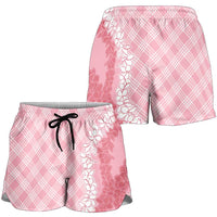Hawaii Aloha Plumeria Lei Pink Palaka Shorts for Women - Polynesian Pride
