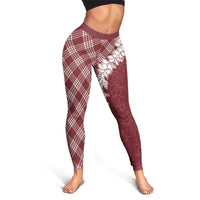 Hawaii Aloha Plumeria Lei Scarlet Palaka Leggings - Polynesian Pride