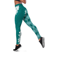 Hawaii Aloha Plumeria Lei Teal Palaka Leggings - Polynesian Pride